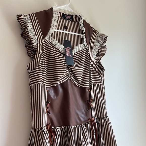 NWT Scarlet Darkness‎ Brown White Striped Renaissance Dress - Picture 2 of 3